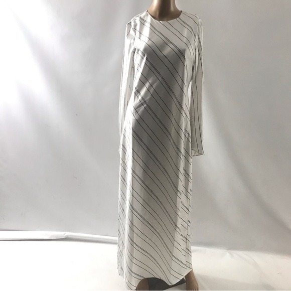 Mango MNG Elegant White Maxi Dress US Size 4 White Black Striped Long Longsleeve - Picture 1 of 6